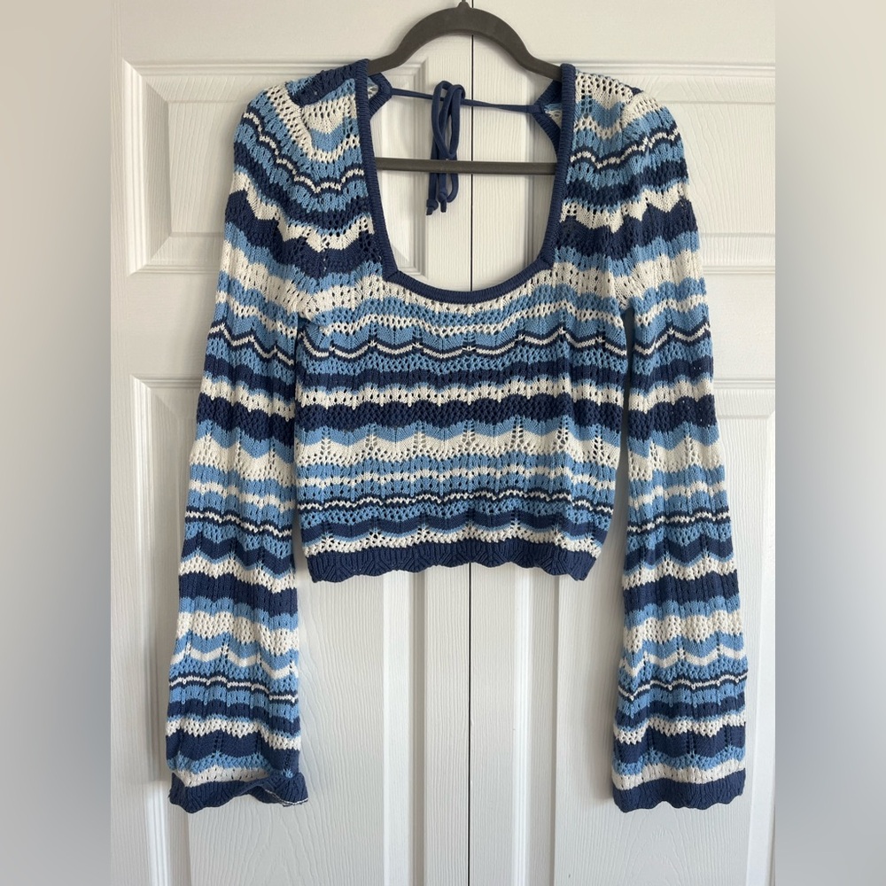 Hollister Blue and White Striped Sweater